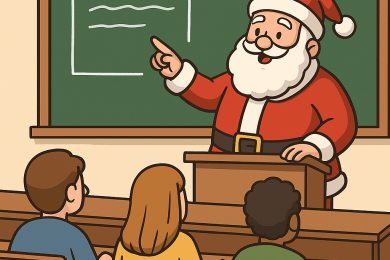 Weihnachtsmann in Hörsaal